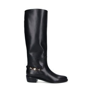 Ferragamo Tall Smooth Black Leather Boots - NWT